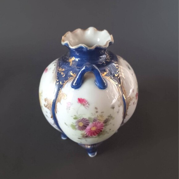 Antique Japanese Vase "Dowsie Coture" NPSK Cobalt Blue And Gold Painted Flowers - Picture 1 of 10